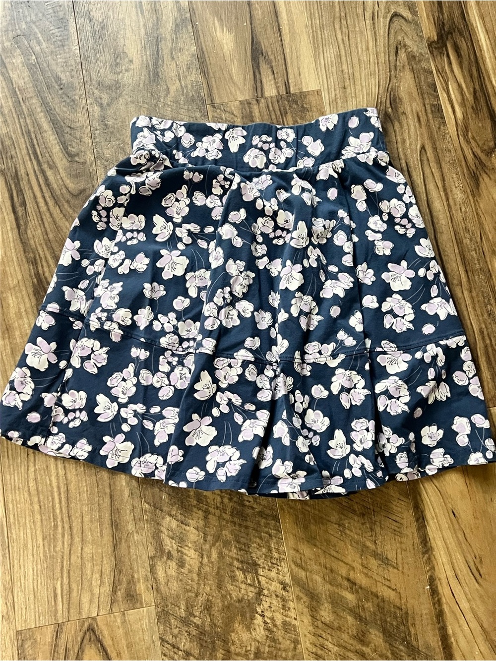 Pact Navy Floral Midi Skirt with Pink and White Blossoms